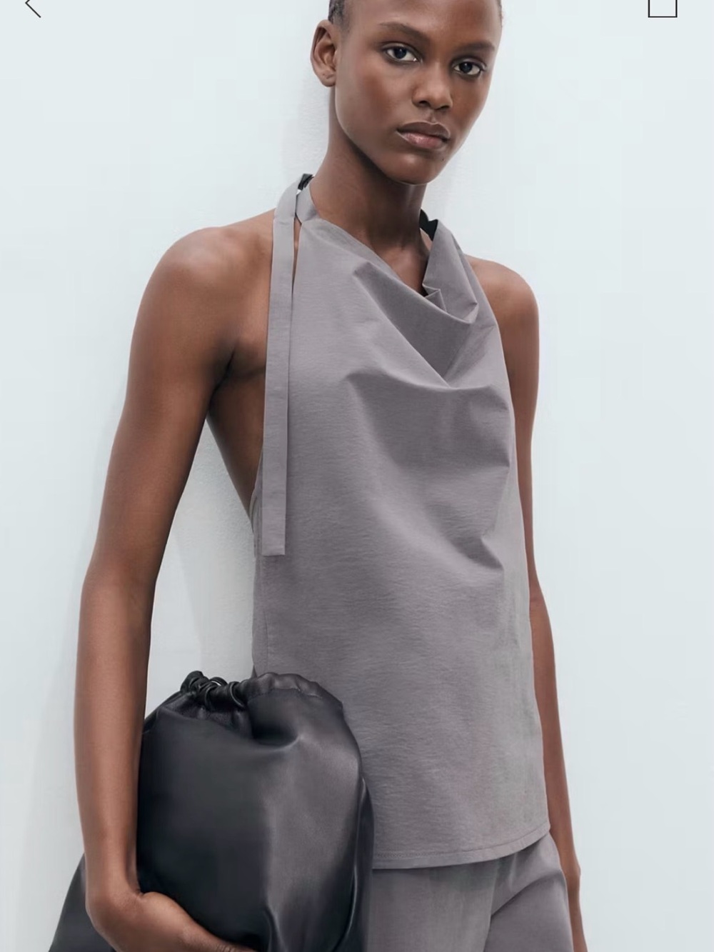 Mango Gray Backless Halter Cowl Neck Tank